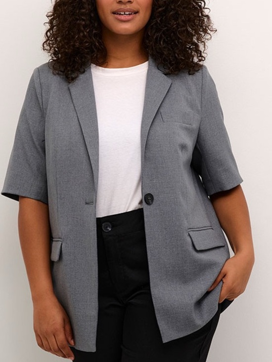 Kaffe Curve Jackets & Blazers - Kaffe Curve IDA Short Sleeve Grey Lightweight Classic Neutral Coat Blazer Sz 16